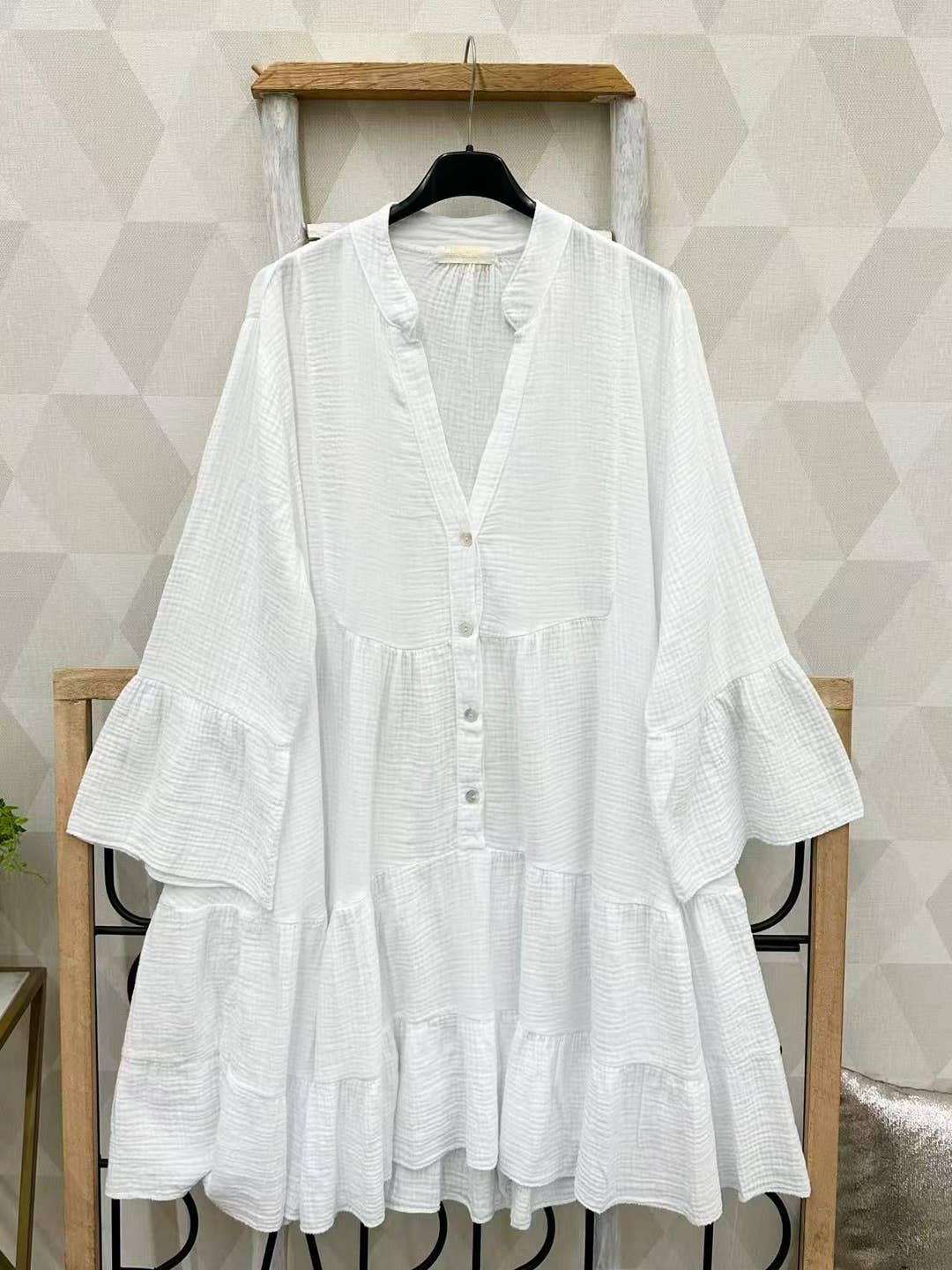Loowie White 3/4 Sleeves Gauze Cotton Italian Short Dress - Little Miss Muffin Children & Home