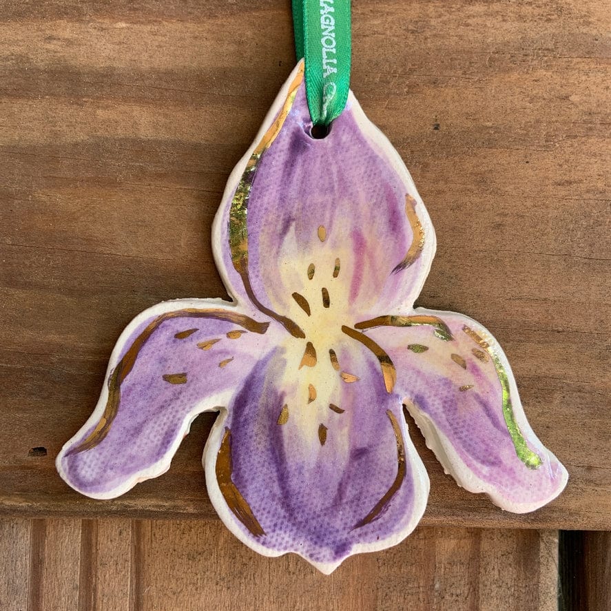 Magnolia Creative Co Iris ceramic Christmas ornament with 22k gold