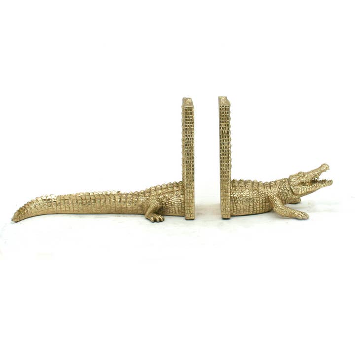 Contrast Inc Contrast Inc Gold Crocodile Bookends Set of 2 - Little Miss Muffin Children & Home