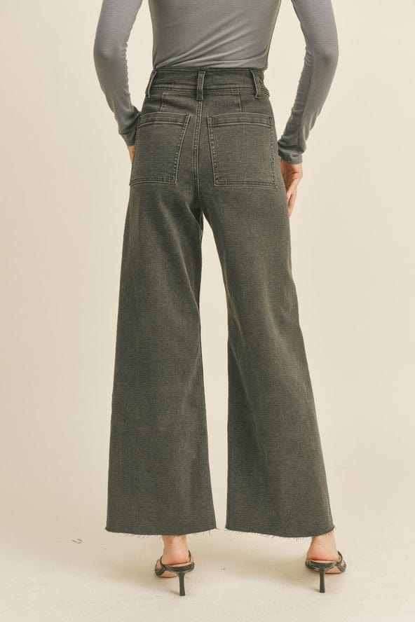 Miou Muse Straight Wide Leg Denim Pants in Washed Black - Little Miss Muffin Children & Home