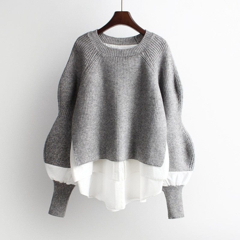 KooPros KooPros Crewneck Patchwork Combo Pullover Sweater in Gray - Little Miss Muffin Children & Home