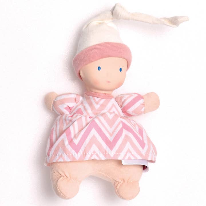 Precious Light Skin Doll with Natural Rubber Head in Pink & White Chevron Dress