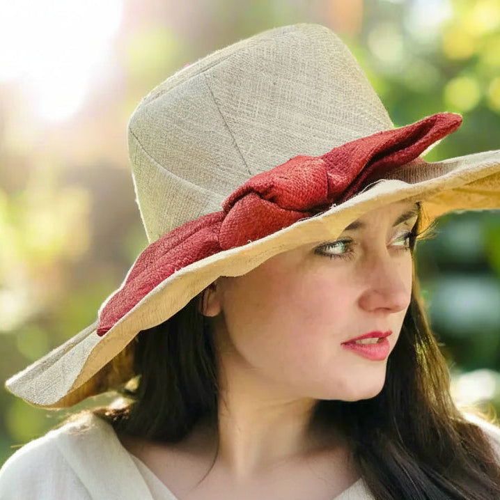 Shebobo Natural & Red 5" Brim Lilly Fan Pleated Straw Sun Hat with Big Bow - Little Miss Muffin Children & Home