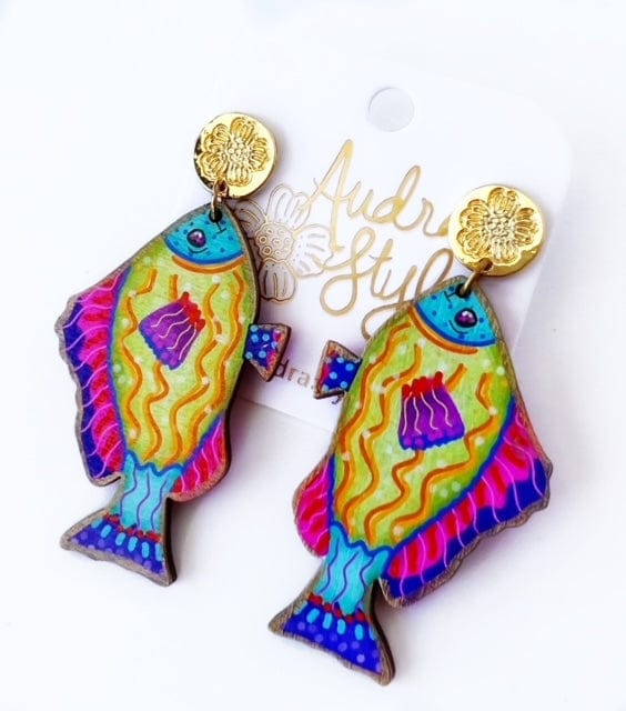 Audra Style Audra Style Lime Green Colorful Fish Dangle Earring Coastal Beach Spring Summer - Little Miss Muffin Children & Home