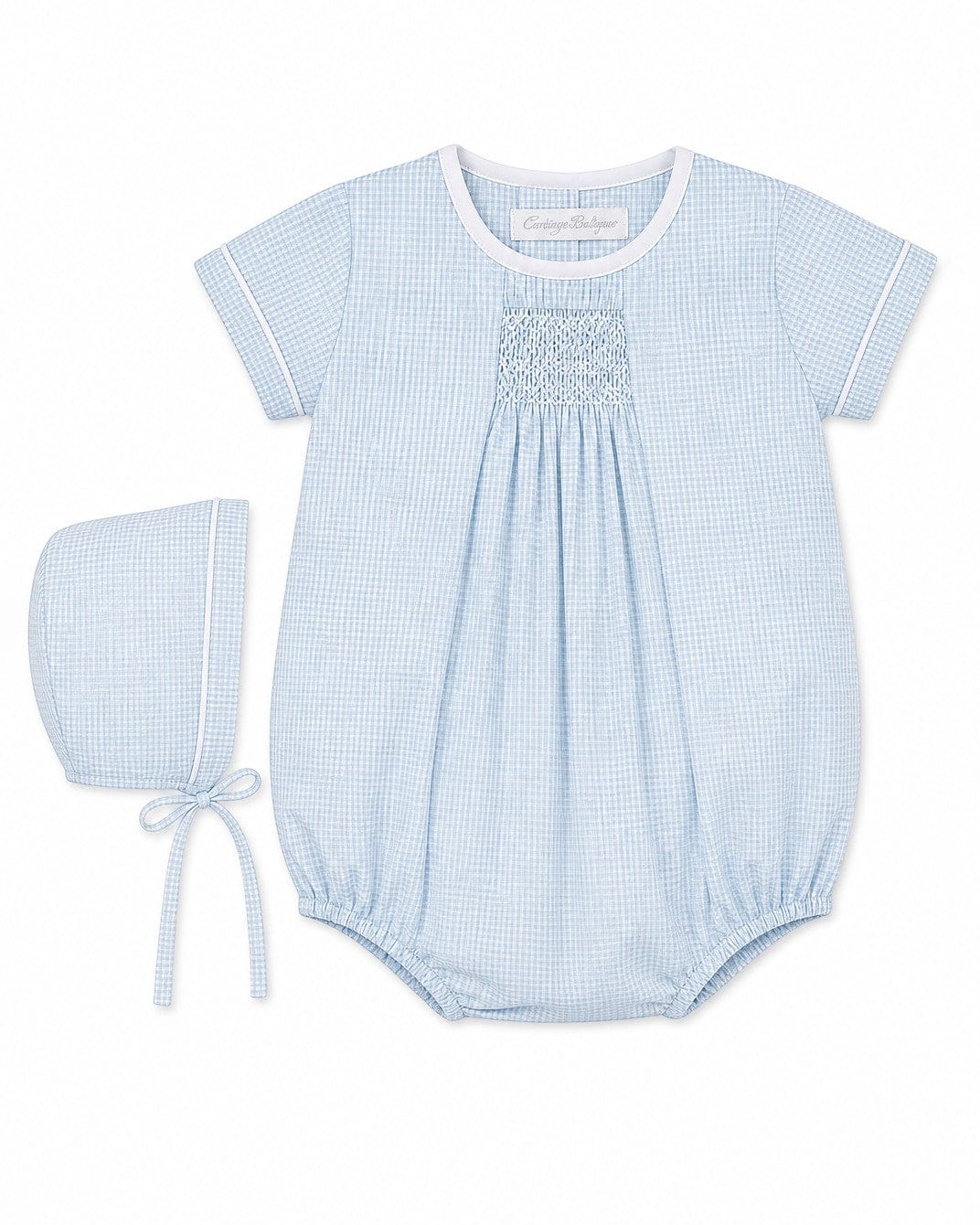 Carriage Boutique Boy Smocked Blue Gingham Creeper Romper with Matching Hat - Little Miss Muffin Children & Home