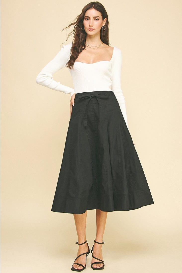 Pinch Pleated Midi Skirt with Tie Belt in Black - Little Miss Muffin Children & Home