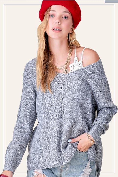 loose v neck grey sweater