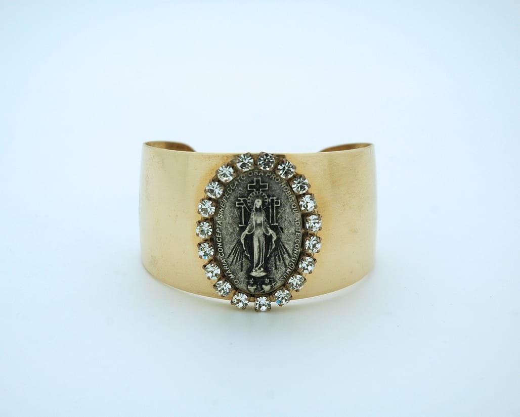 Contreras Designs Vintage Style Cuff Bracelet, Miraculous Medal, Clear Swarovski Crystals - Little Miss Muffin Children & Home