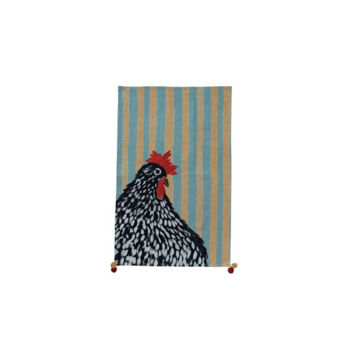Cotton & Linen Printed Tea Towel with Pom Poms/Tassels