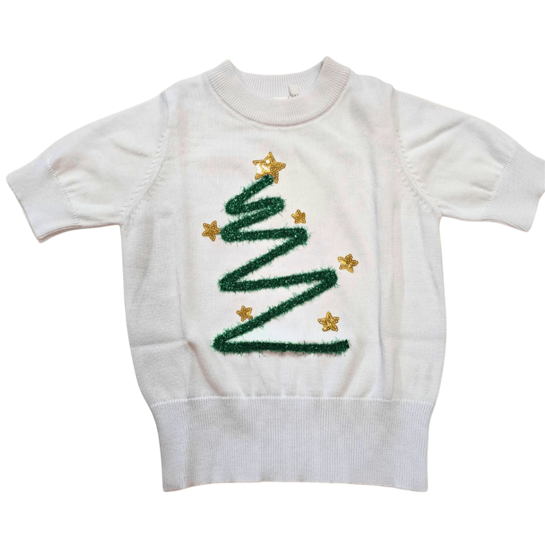 christmas tree tinsel white top