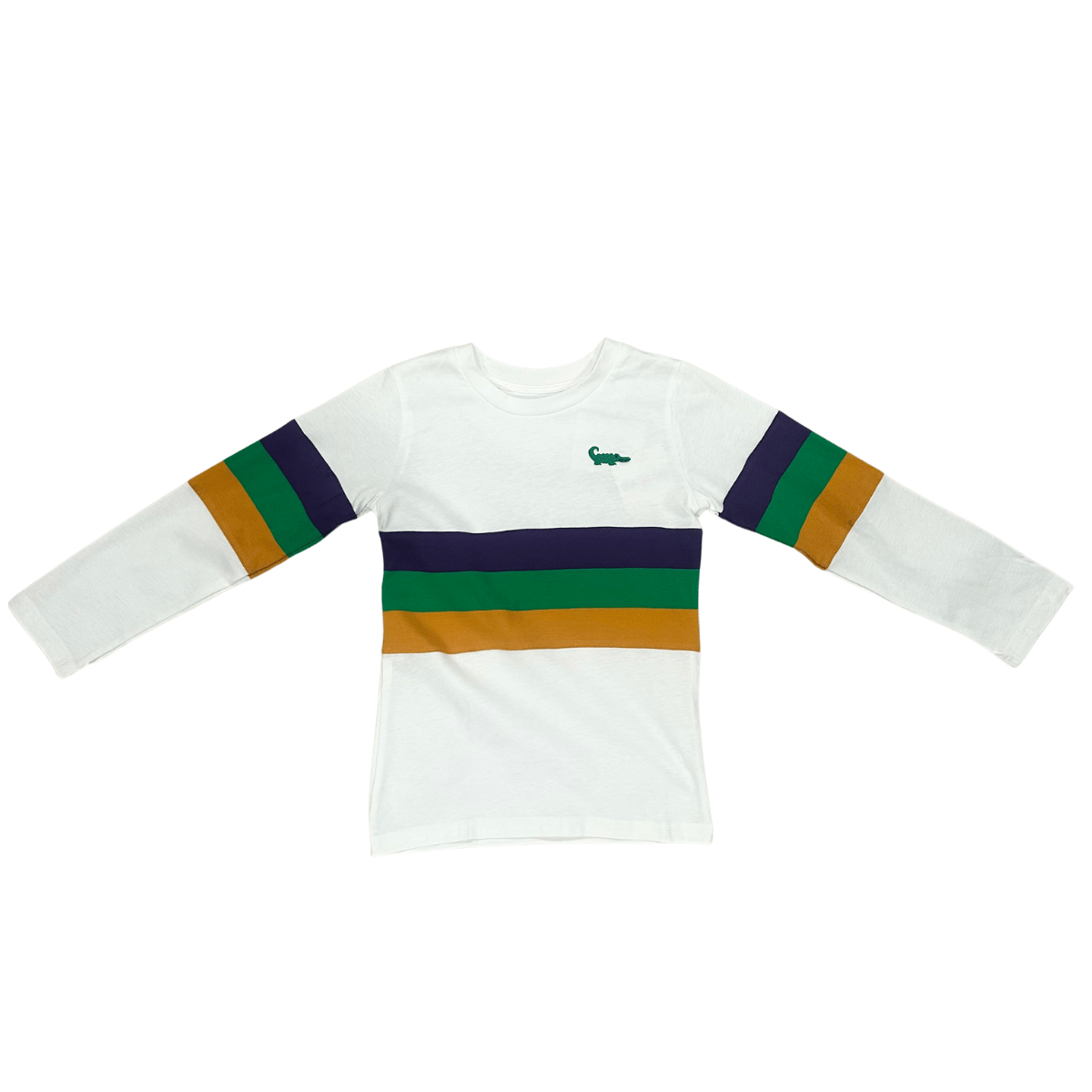 Lulu Bebe Mardi Gras Rugby Stripe Long Sleeve White Crew Neck Tee - Little Miss Muffin Children & Home