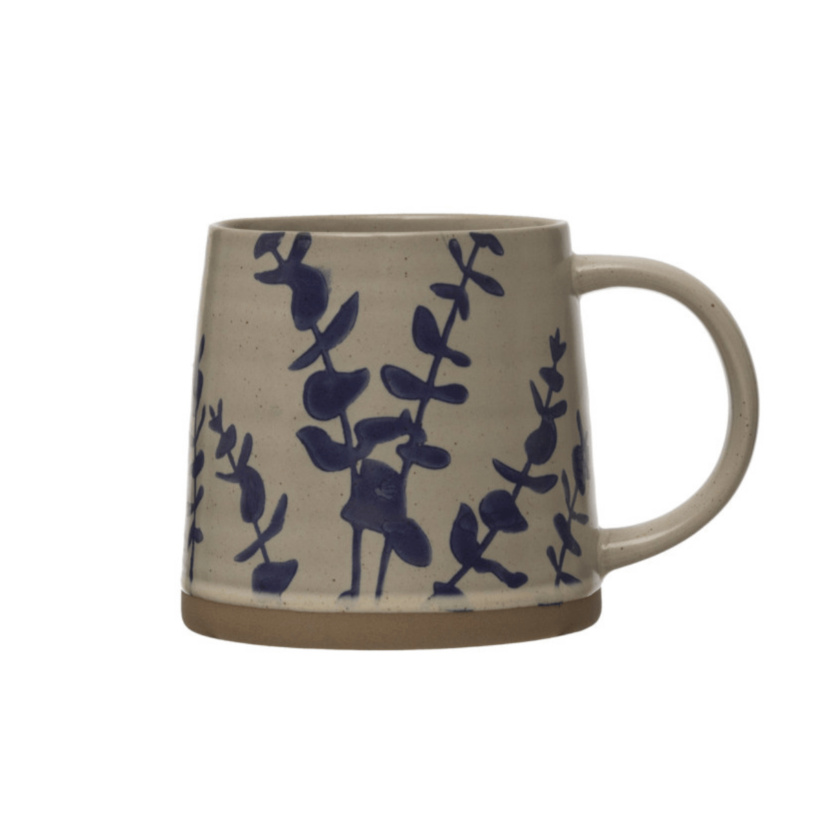 Creative Co-op Blue & White Hand-Stamped Stoneware Mug with Botanical Wax Relief Design, 4 Available Styles - Little Miss Muffin Children & Home