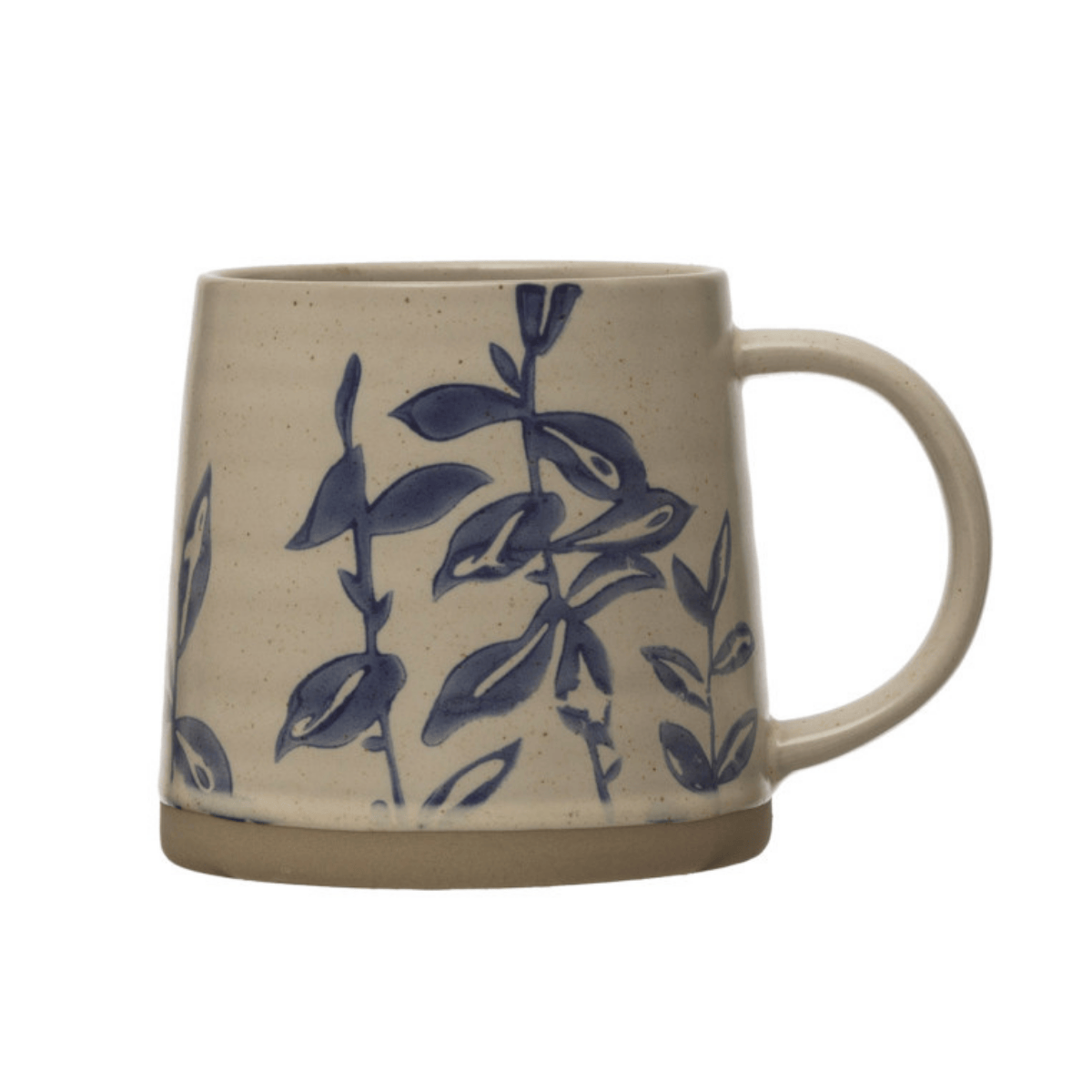 Blue & White Hand-Stamped Stoneware Mug with Botanical Wax Relief Design, 4 Available Styles