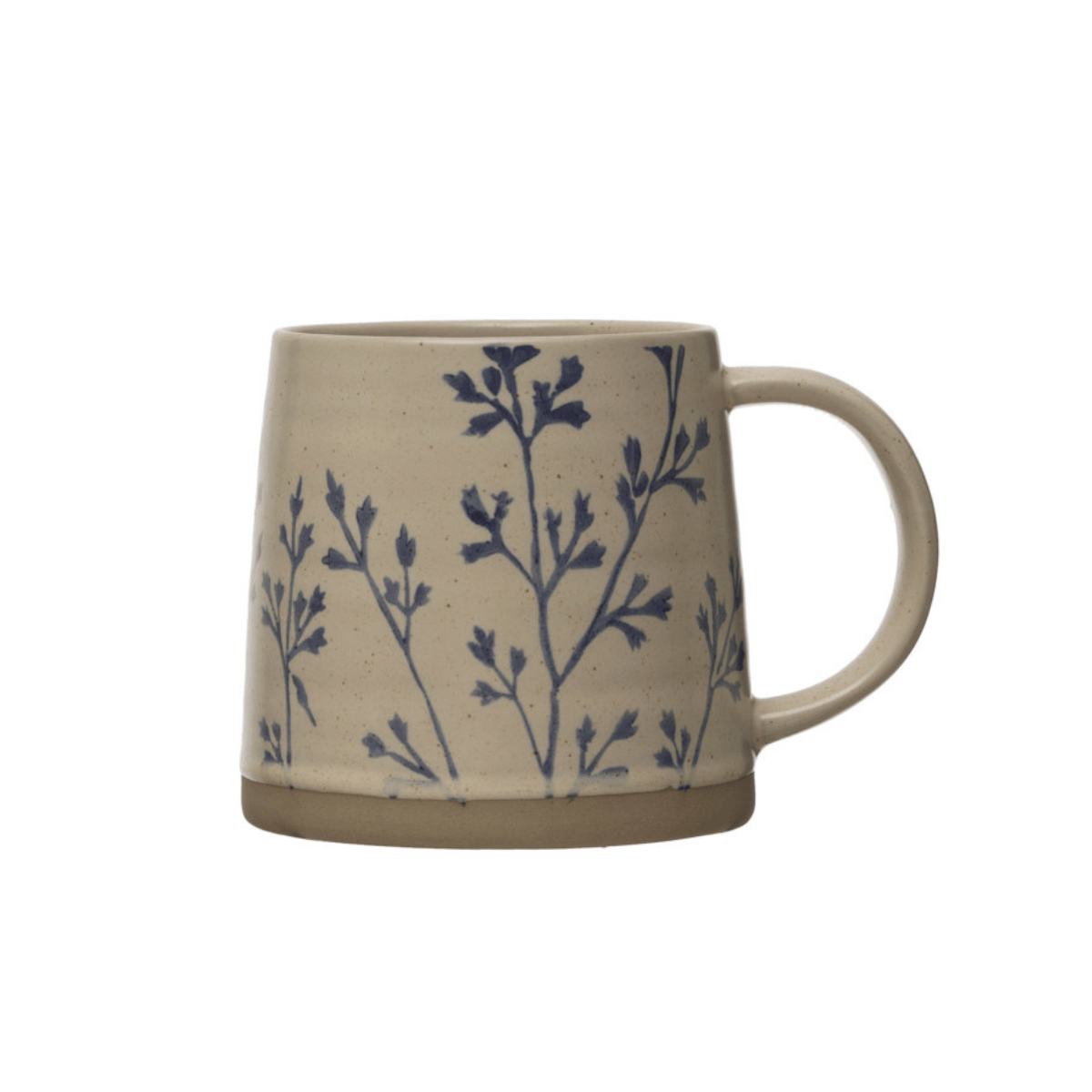 Creative Co-op Blue & White Hand-Stamped Stoneware Mug with Botanical Wax Relief Design, 4 Available Styles - Little Miss Muffin Children & Home