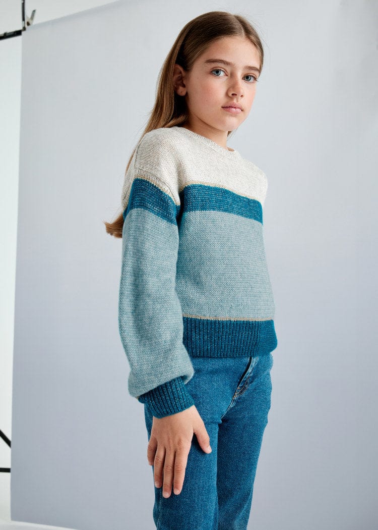 Mayoral Usa Inc Mayoral Color Block Sweater in Heather Lake for Girls - Little Miss Muffin Children & Home