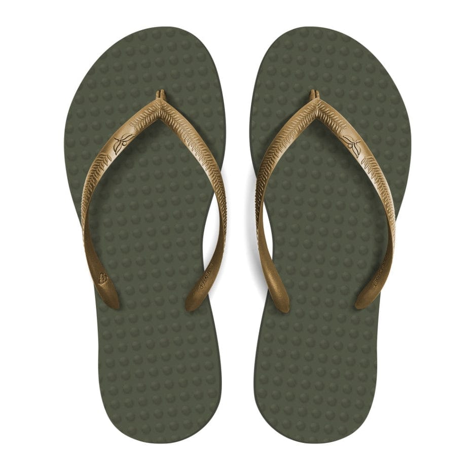 Green Flip Flops Green Flip Flops Women's Sustainable Flip Flops Military Green with Golden Straps - Little Miss Muffin Children & Home