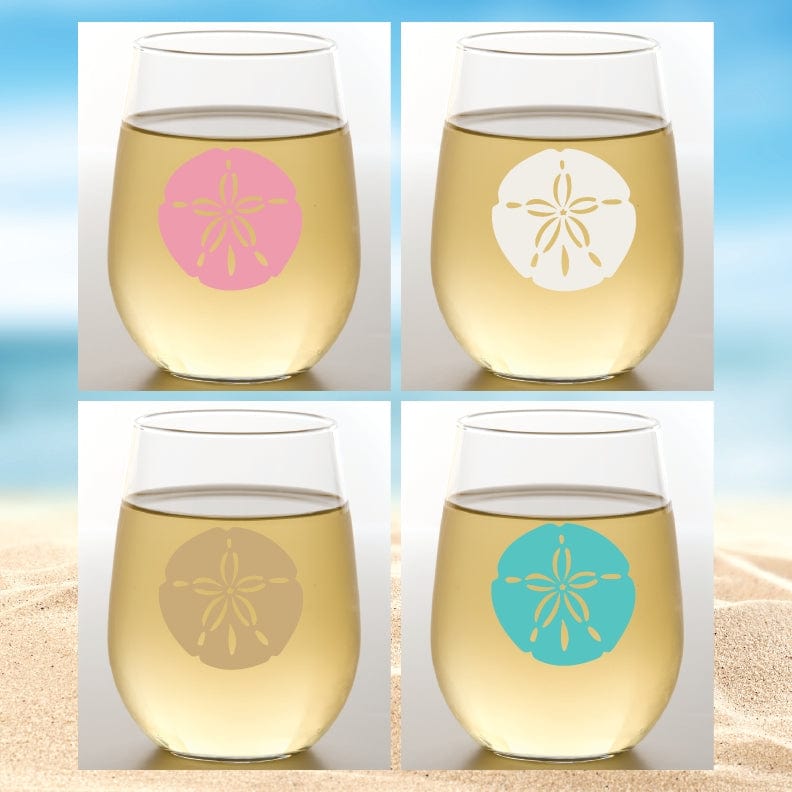 Wine-Oh! Sand Dollars Unbreakable Stemless Tritan Plastic Wine Glasses, Set of 4 - Little Miss Muffin Children & Home