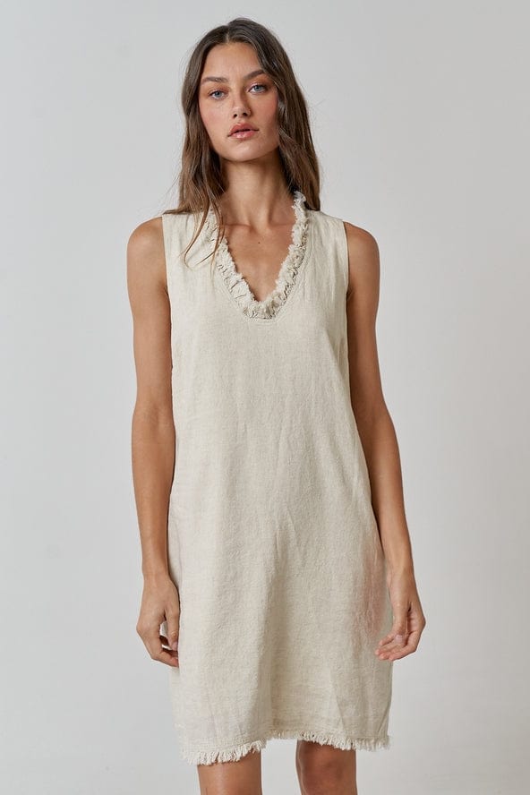 Lalavon Linen Frayed V-Neck Sleeveless Mini Dress - Little Miss Muffin Children & Home