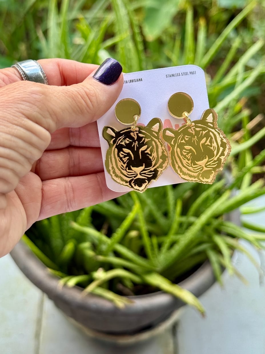 Geaux Magnolia Geaux Magnolia Gold Tiger Dangle Earrings – LSU Game Day - Little Miss Muffin Children & Home