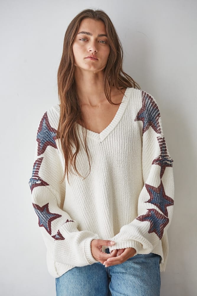 Knit Sweater Cotton Star Print Pullover