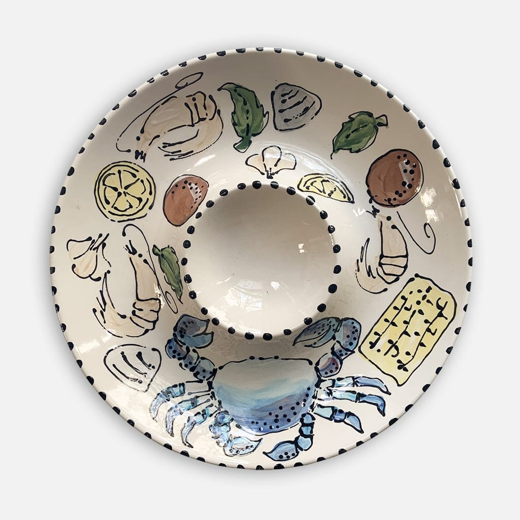 Magnolia Creative Co Summer Seafood Chip and Dip, hand-painted blue crab with corn, potatoes and lemons