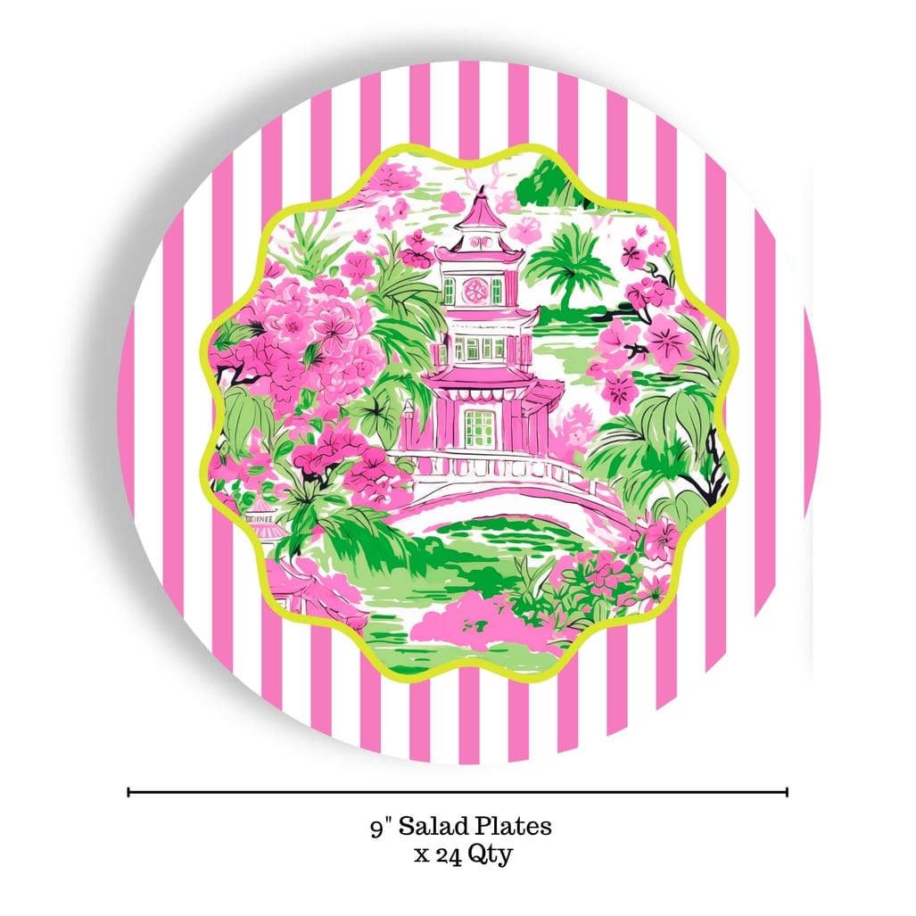 Fabuplates Chinoiserie Stripes 9" Salad/Luncheon Paper Plates (24 ct) - Little Miss Muffin Children & Home