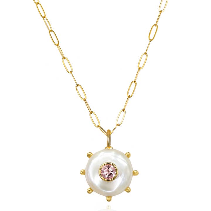 Amelia Rose Jewelry Beaded Pearl & Morganite Paperclip Necklace - Little Miss Muffin Children & Home
