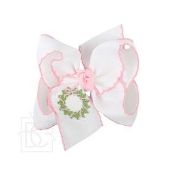 Beyond Creations Beyond Creations Embroidered Wreath Crochet Edge Hair Bows -White with Light Pink Crochet Edge - Little Miss Muffin Children & Home