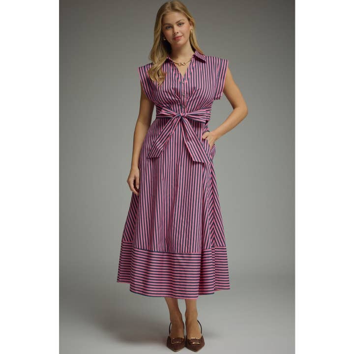 Striped Cap Sleeve Midi Dress, 3 Available Colors