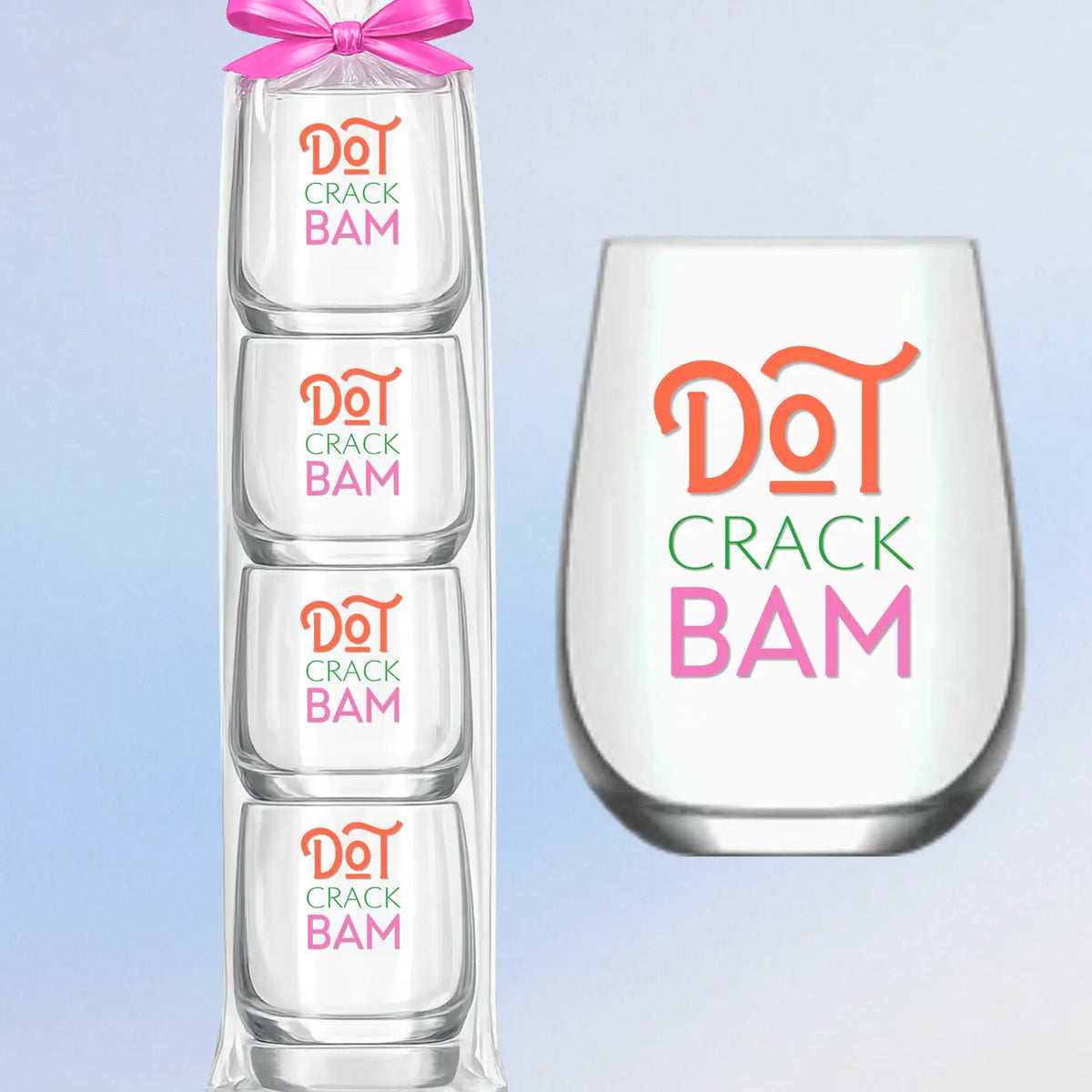 Mahjong Stemless "Dot Crack Bam" 4ct Set Unbreakable Wine Glasses