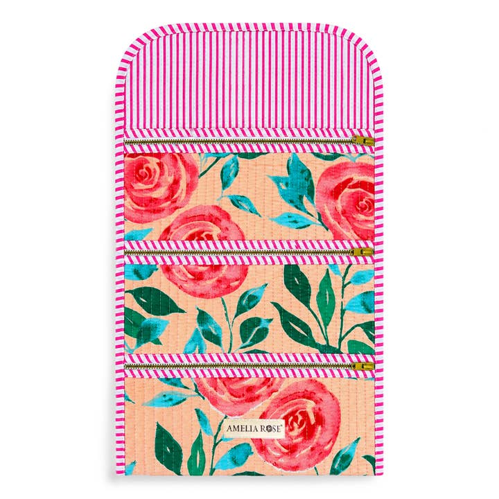 Amelia Rose Jewelry Cotton Quilted Jewelry Roll in Rose - Little Miss Muffin Children & Home