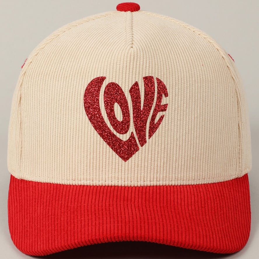Fashion City Fashion City Heart Love Glitter Logo Two-Tone Corduroy Cap, Red - Little Miss Muffin Children & Home