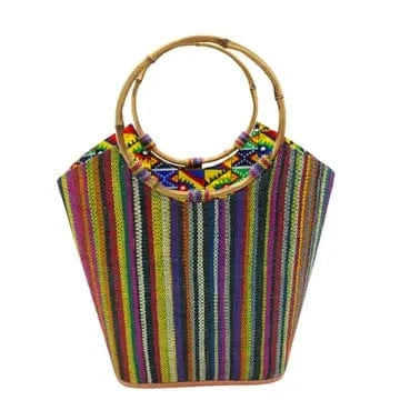 Shebobo Shebobo Turquoise Stripes Carmen Straw Bucket Bag with Bamboo Handles - Little Miss Muffin Children & Home