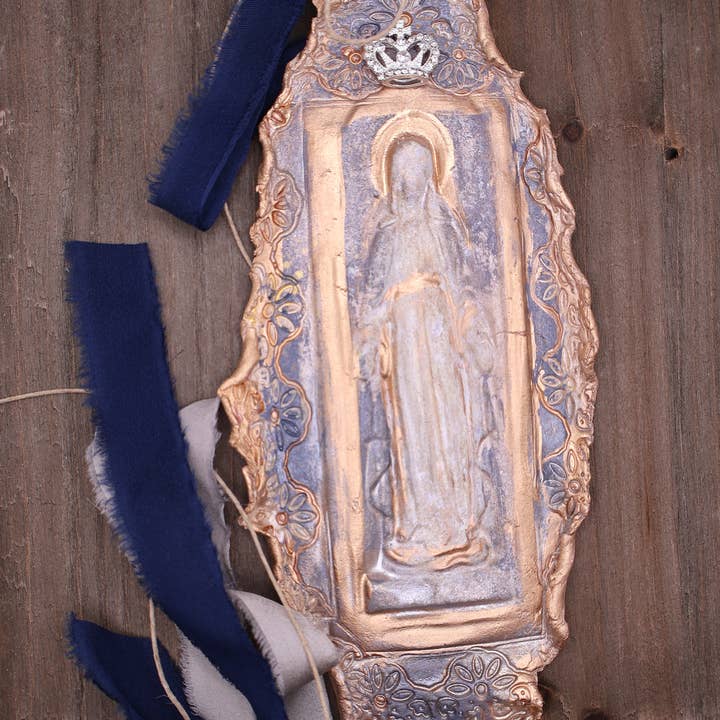 dark blue mother mary clay art