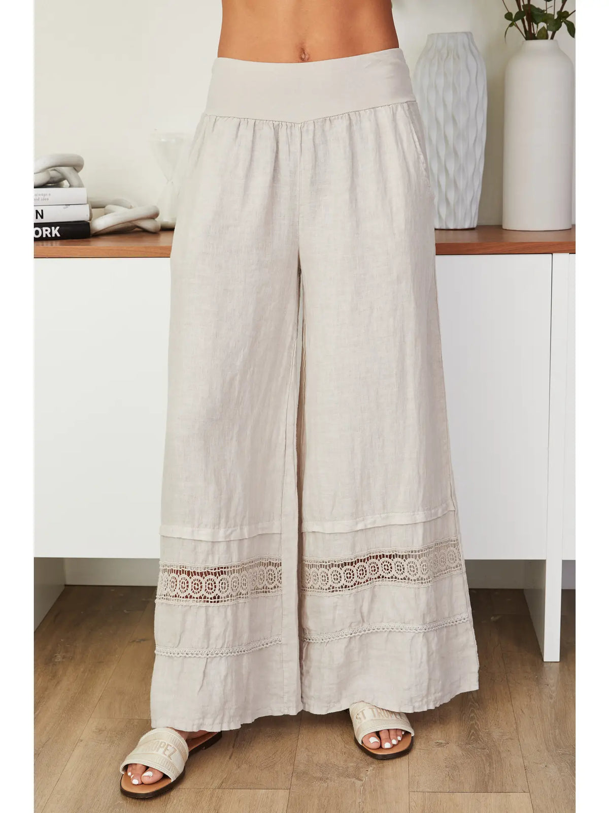Milio Milano Milio Milano Italian Linen Pants with Crochet Lace Hem โ Style 1 - Little Miss Muffin Children & Home