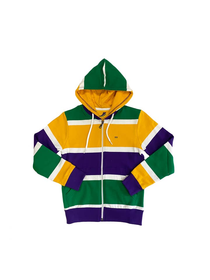 Mardi Gras Creations Thick Stripe Rugby Youth Zip Up Hoodie - Little Miss Muffin Children & Home