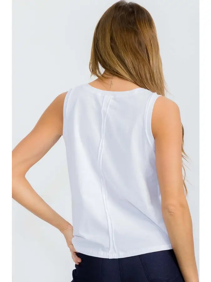 Yelete Soft Cotton Tank with Raw Edge Seams in White - Little Miss Muffin Children & Home
