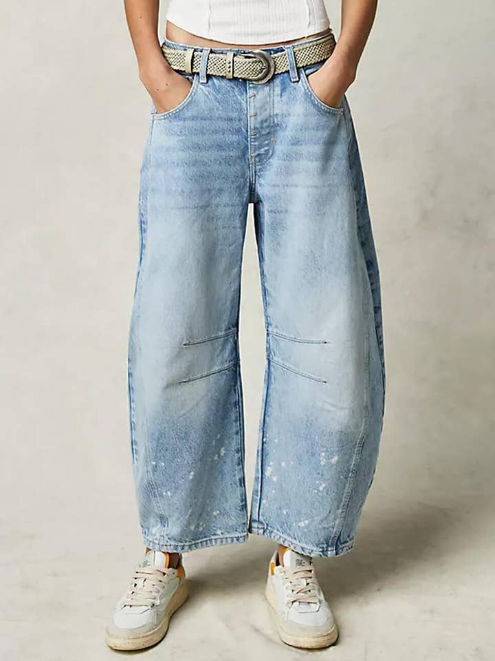 Sweetkama Misty Blue Ladies Mid Rise Wide Leg Barrel Jeans - Little Miss Muffin Children & Home