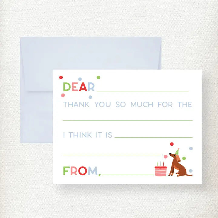Kids Polka Dot Dog Fill in Thank You Note Card