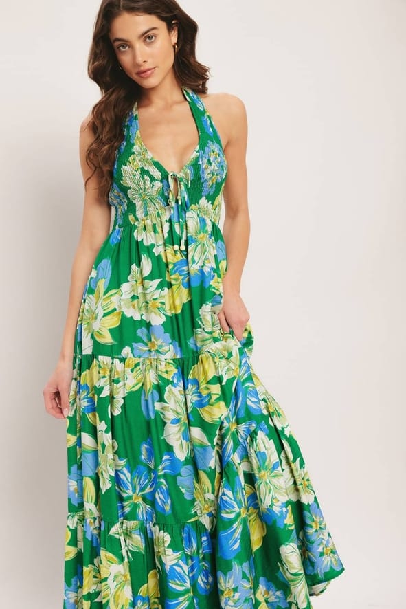 Flying Tomato Green Palm Shore Print Woven Maxi Dress - Little Miss Muffin Children & Home