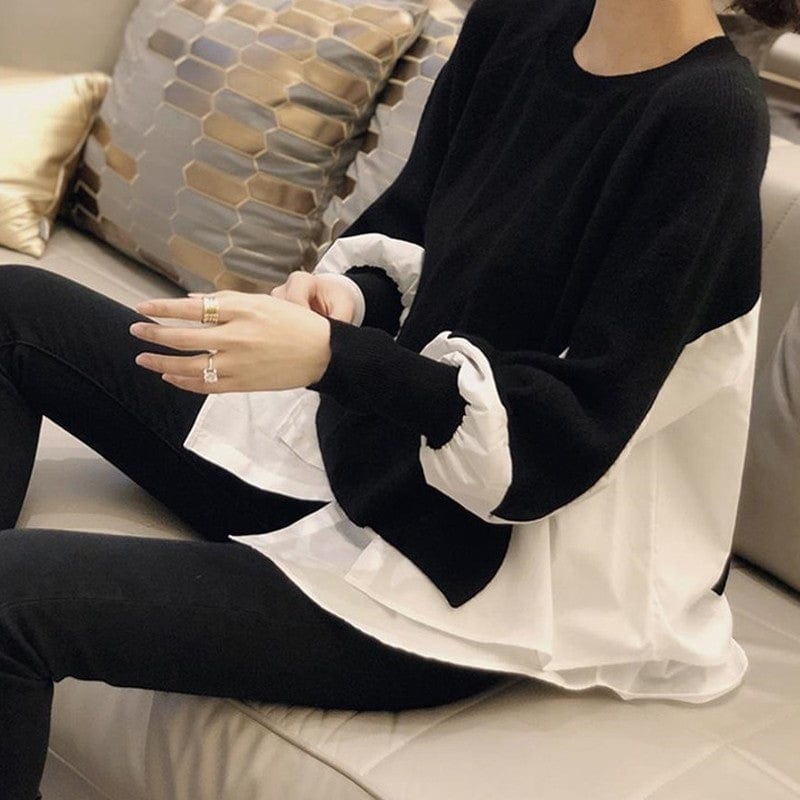 KooPros KooPros Crewneck Patchwork Combo Pullover Sweater in Black - Little Miss Muffin Children & Home