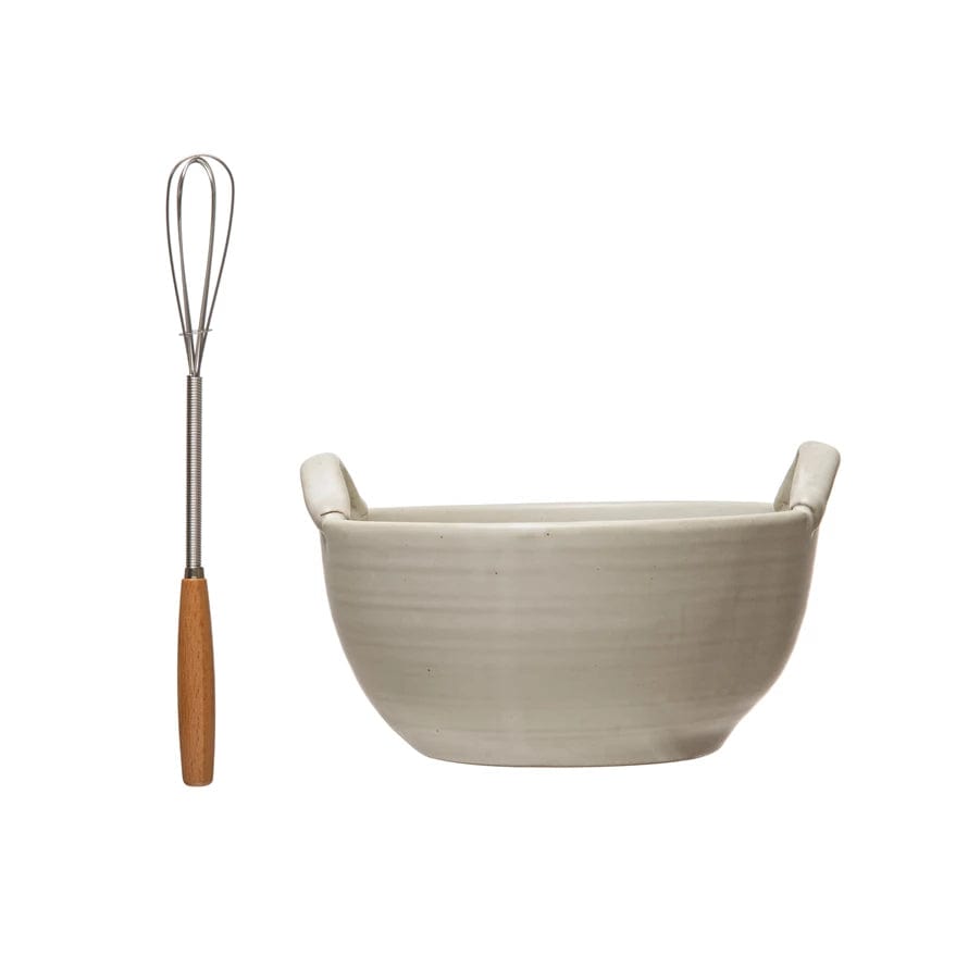 Creative Co-op Stoneware Bowl and Whisk Set