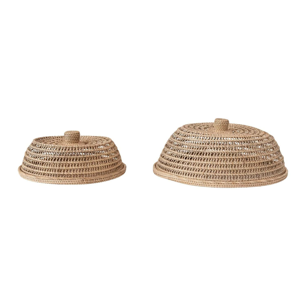 Creative Co-op Hand-Woven Rattan Trays with Rattan Food Covers