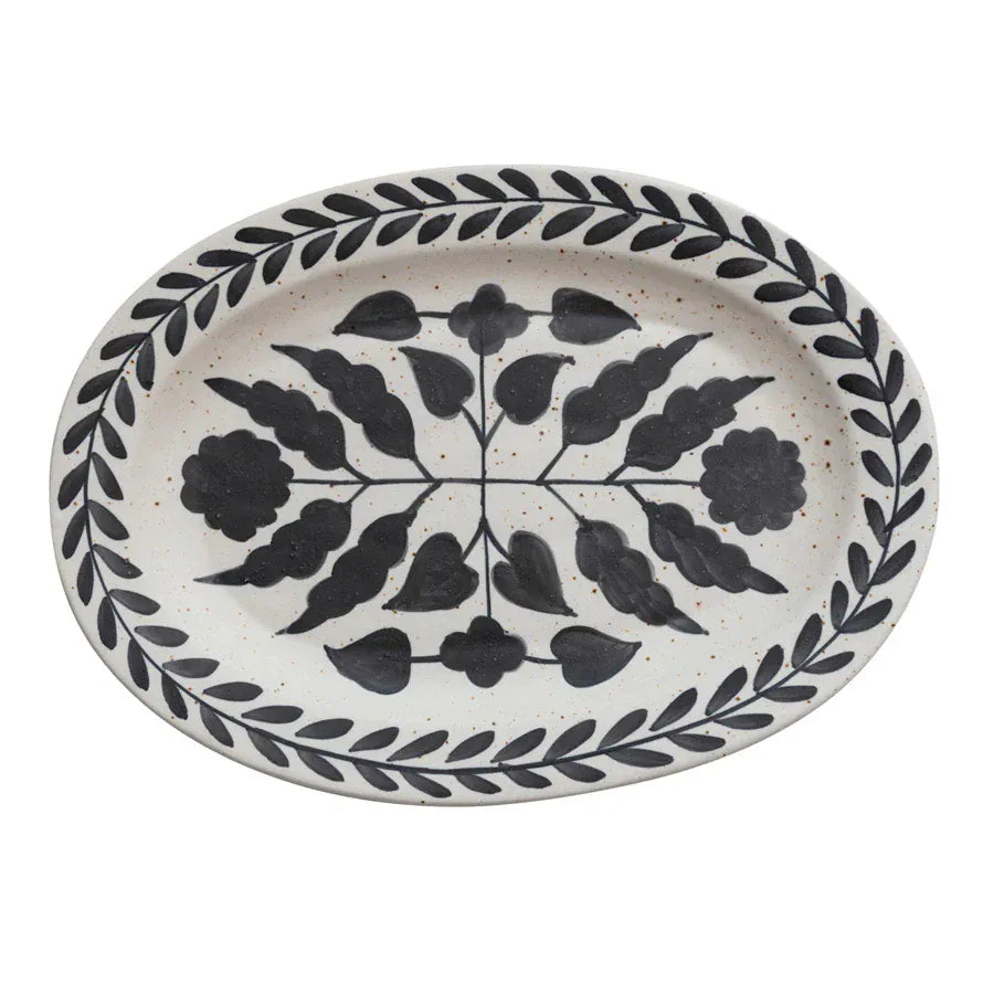 Creative Co-op Hand-Painted Floral Design Stoneware Platter - Little Miss Muffin Children & Home