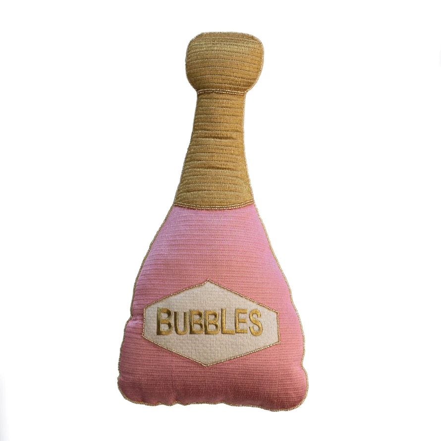 Creative Co-op Creative Co-op Cotton Champagne Bottle Shaped Throw Pillow with "BUBBLES" Embroidery, Pink & Gold - Little Miss Muffin Children & Home