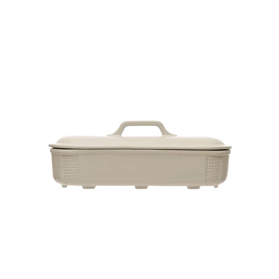 Creative Co-op Creative Co-op 2 Quart Debossed Stoneware Baking Dish with Lid, Matte White Finish - Little Miss Muffin Children & Home