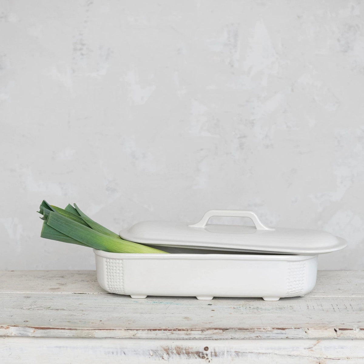 Creative Co-op Creative Co-op 2 Quart Debossed Stoneware Baking Dish with Lid, Matte White Finish - Little Miss Muffin Children & Home