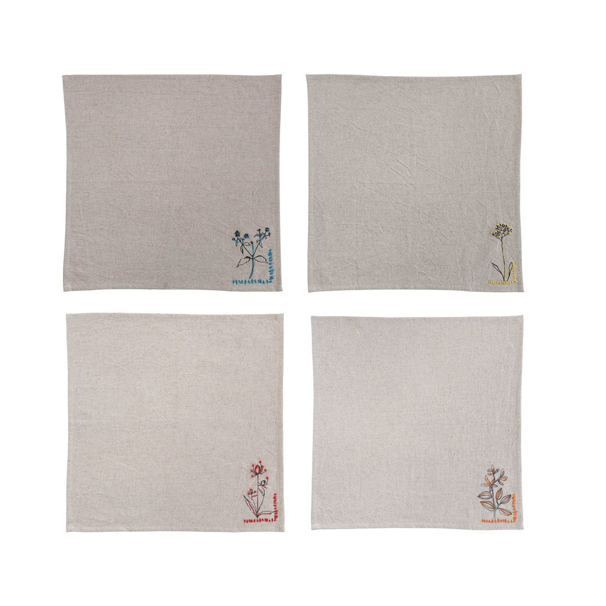 Creative Co-op Cotton Printed Napkins with Hand-Embroidery & French Knots, Set of 4 - Little Miss Muffin Children & Home