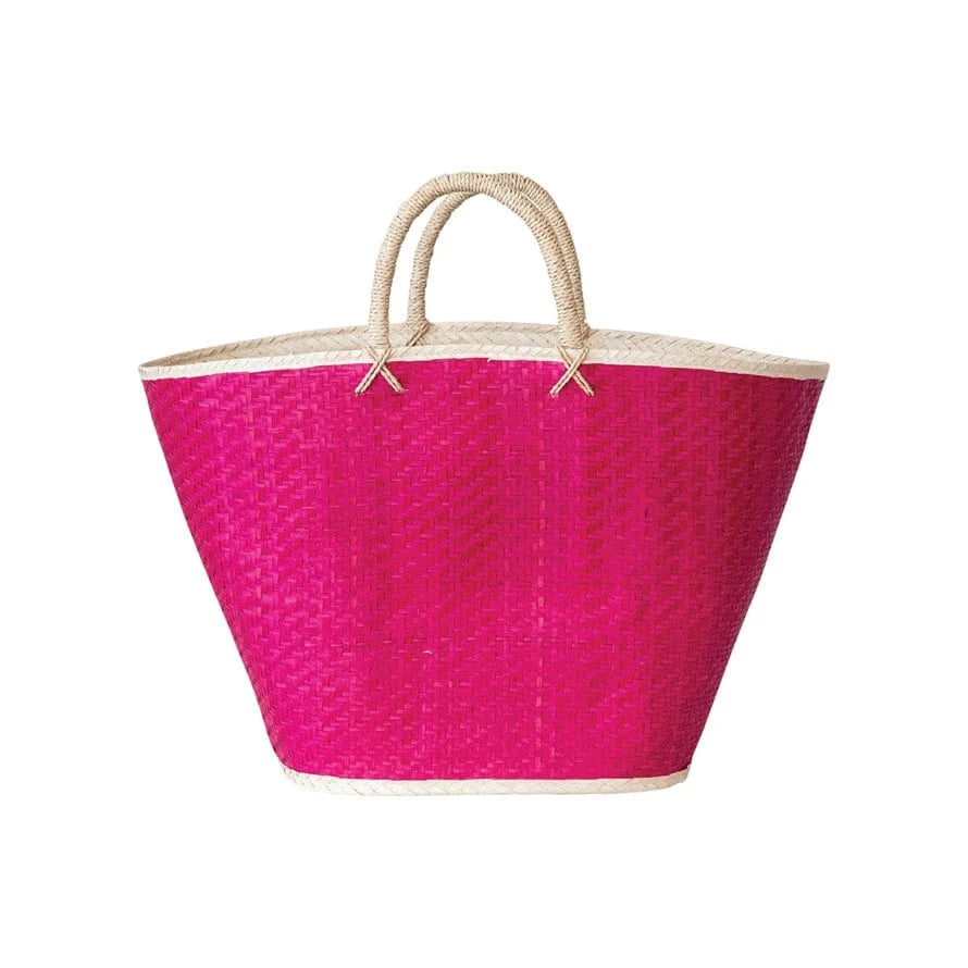 Creative Co-op Palm Leaf Tote, Pink & Natural - Little Miss Muffin Children & Home