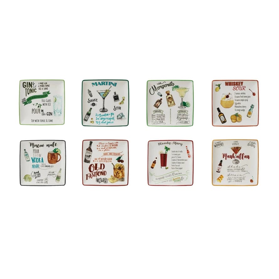 Creative Co-op Creative Co-op 6" Square Stoneware Plate with Cocktail Recipe, 8 Style Available - Little Miss Muffin Children & Home